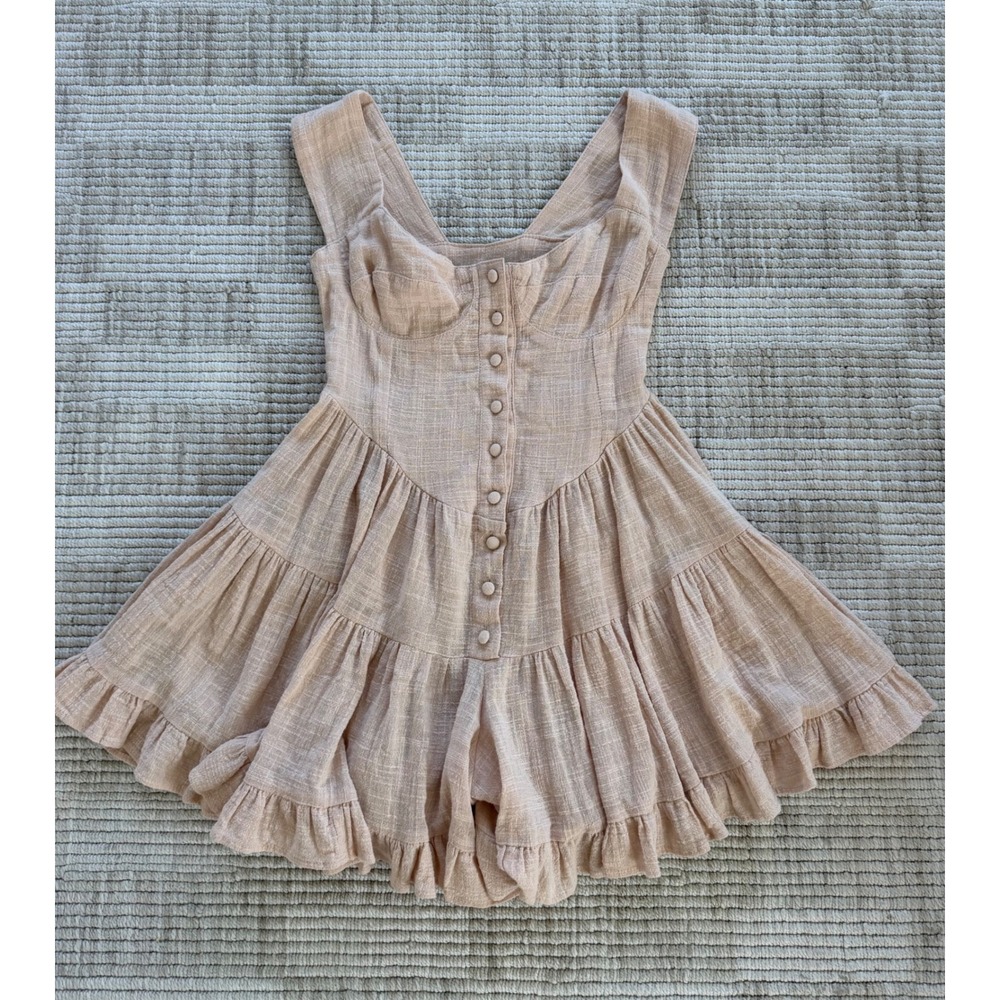 Vanessa Mooney Elisabeth Romper Blush Pink Button Front Ruffle Tiered XXS